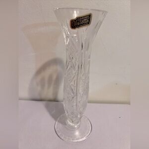 Violetta Poland 8’ Hand Cut 24 Percent Lead Crystal Vase Floral Pattern Bud Vase